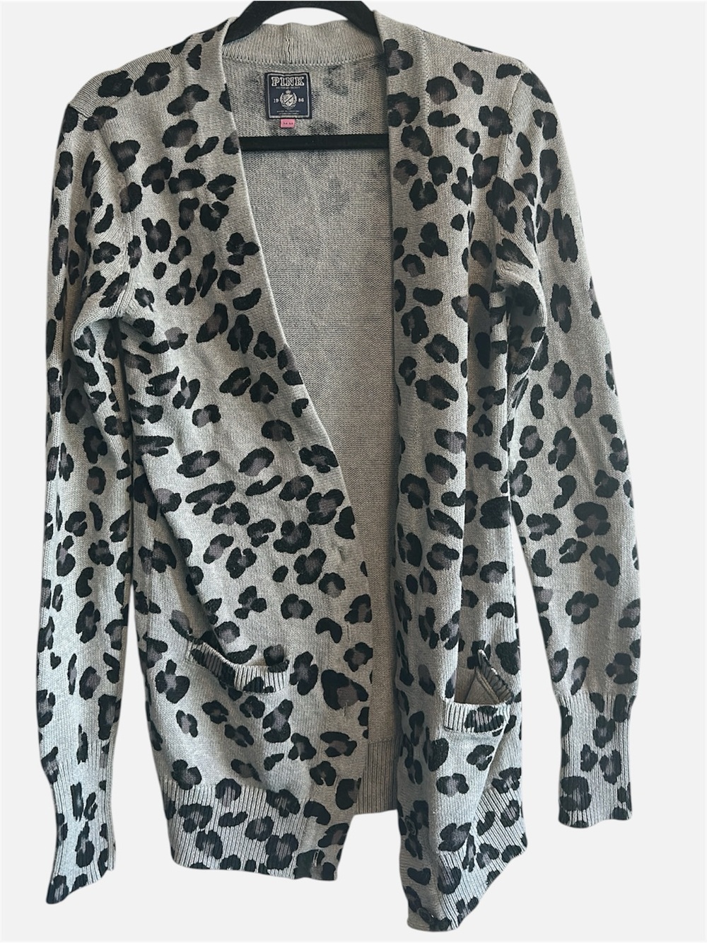 PINK Victoria's Secret Gray and Black Leopard Open-Front Cardigan